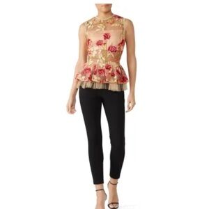 VONE Embroidered Floral Sleeveless Sheer Lelan Peplum Blouse—SZ. 6
